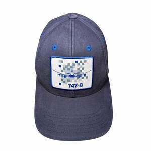 Boeing 747-8 Airplane Graphic Patch Adjustable Blue Baseball Cap
